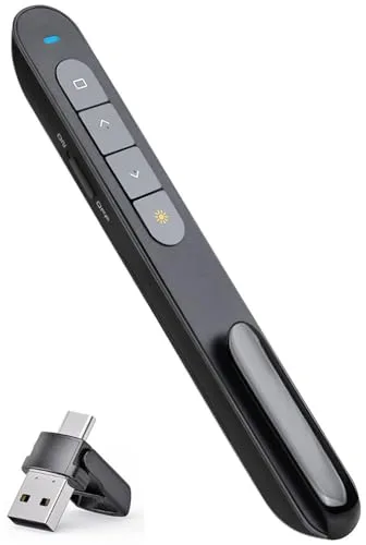 2-in-1 USB Type C Pasador Diapositivas Mando Ordenador Powerpoint, 2,4GHz Presentador Inalambrico Mando Presentaciones USB Distancia Puntero Powerpoint Remote Presenter para Computadora Windows