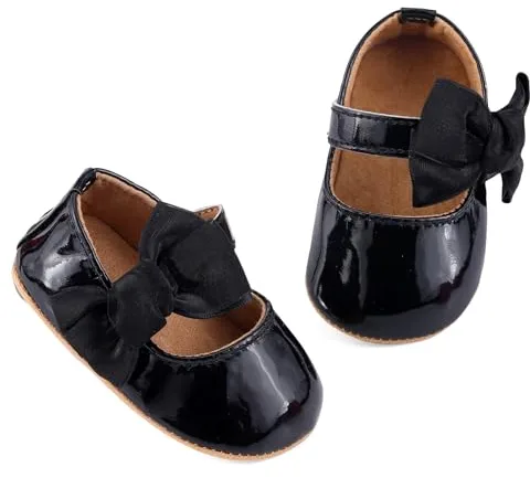 LACOFIA Zapatos Bebé Niña Zapatillas Primeros Pasos Antideslizantes Calzado Vestir Bebé Niña Negro 12-18 Meses
