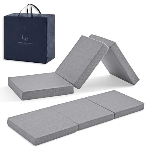 Colchon Plegable 75x195 Núcleo Espuma HD. Funda Lavable y Bolsa de Transporte. Colchón Plegable Viajes, Camping, Caravanas. Calidad Extra Transpirable. Altura 10 cm. Color Gris.