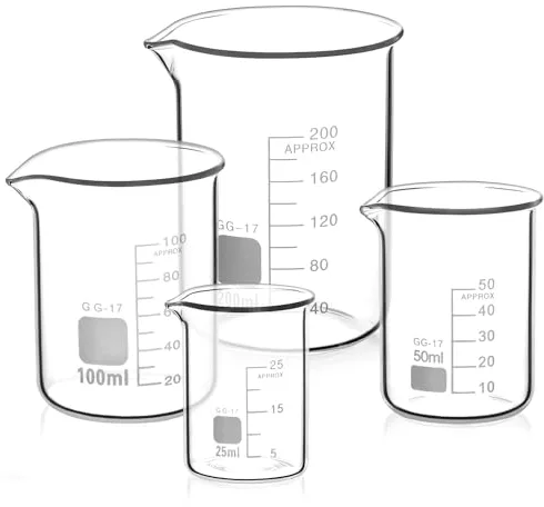 QWORK® 4 Piezas Vaso de Precipitados Graduado 25ml 50ml 100ml 200ml, Vaso Vidrio Borosilicato 3.3 para Cocina y Laboratorio