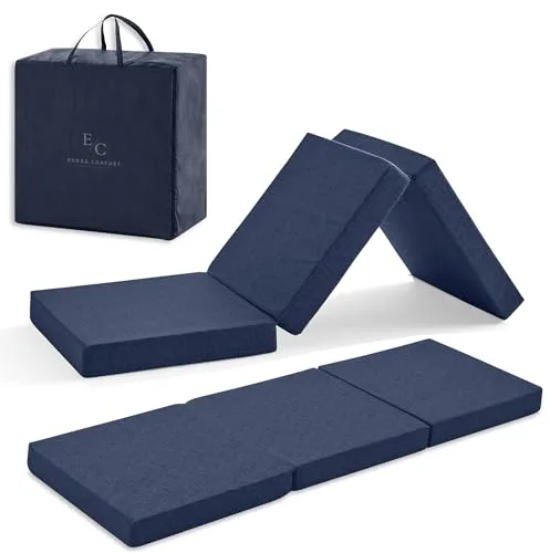 Colchon Plegable 75x195 Núcleo Espuma HD. Funda Lavable y Bolsa de Transporte. Colchón Plegable Viajes, Camping, Caravanas. Calidad Extra Transpirable. Altura 10 cm. Color Azul