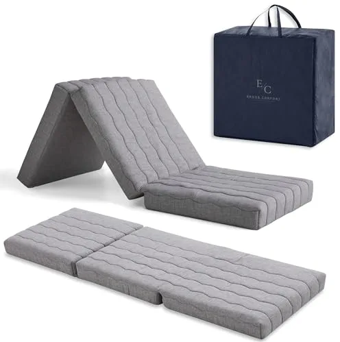 Colchón Plegable Viscoelástica Invitados 75x195 Espuma HD + 2 cm Visco. Colchón Plegable. Muy Versátil. Transpirable. Funda Desenfundable. Altura 12 cm Color Gris. con Bolsa de Transporte.