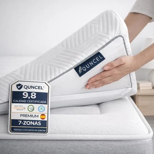 QUNCEL® Topper Viscoelastico Gel Hybrid 150x190 | 7 cm | Alivia el Dolor y la Tensión Muscular | Firmeza Alta Densidad | Topper Viscoelástico 150x190, Sobrecolchon Anti-Estrés