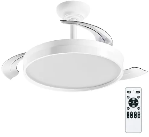 LEDUNI Ventilador con Luz 72W 7590lm Ventilador Invisible Ultra Silencioso con Mando a Distancia y Palas Retráctiles Decoración Luz Fría/Neutra/Cálida Interiores (Blanco Liso)
