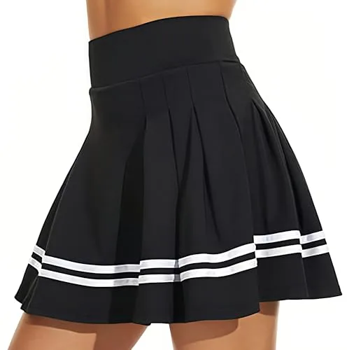 ThreeH Falda Tenis Plisada Niñas Falda Pantalón Golf Mujer Pantalones Cortos con Forro Incorporado con 2 Bolsillos para Correr Deportes Activewear Negro