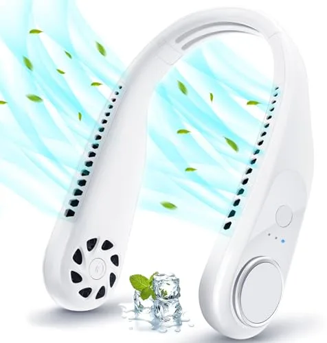 WUQNGI Ventilador de Cuello Portátil, Ventilador Cuello Silencioso 5200 mAh Bateria Recargable, mini USB Ventilador a Pilas, Ventilador Cara Personal 3 Velocidades para Oficina, Viajes, Actividades