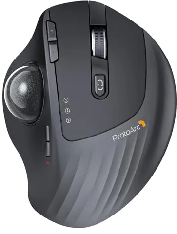 ProtoArc EM01 NL Trackball Ratón Inalámbrico, 2.4G USB & Bluetooth, Control del Pulgar, Ángulo Ajustable, 5 dpi Ajustable, Recargable, Ratón Ergonómico para PC/Mac/Pad/Windows