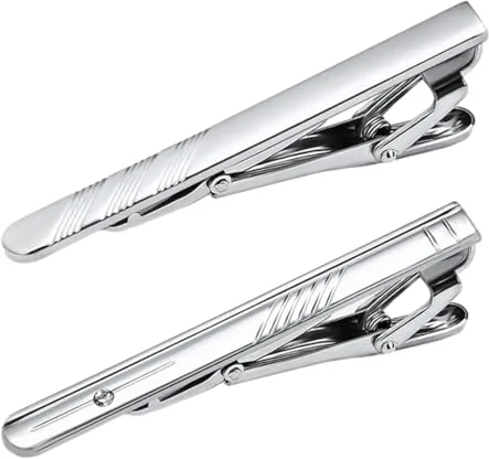 WKRTDY Pasador de Corbata y Clip - 2 Piezas de Plata para Bodas y Reuniones de Negocios,Look Elegante asegurado.
