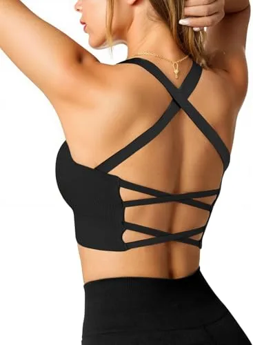 Crewhpo Sujetador Deportivo para Mujer Sujetadores Sin Aros con Almohadillas Extraíbles Sujetador Espalda Descubierta Bra Deporte para Gimnasio Yoga Bailar Fitness