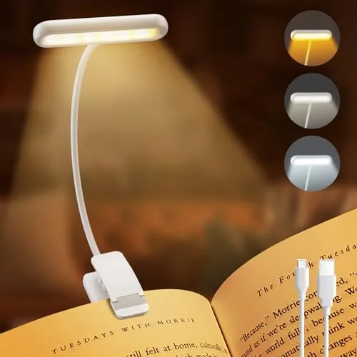 iFalarila Luz Lectura Recargable, 12 LED Lámpara Ajustable 360° para Cama, Lectores Noche, E-Reader, Tablet, Estudio, Viaje