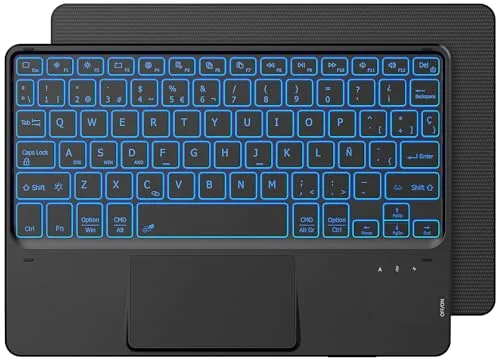 CACOE Teclado con TouchPad Bluetooth Inalámbrico de 10 Pulgadas, [Español] Delgado y Ligero Retroiluminado para iPad, Android Samsung Tablet, Xiaomi Pad, Huawei, Lenovo, Negro