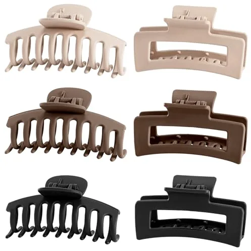 Lolalet 6 Piezas 8 cm Clips de Pelo, Pinza Grande Hair Claw con Resorte Fuerte para Pelo Abundante Largo Grueso Fino Rizado Antideslisante Clásico -E