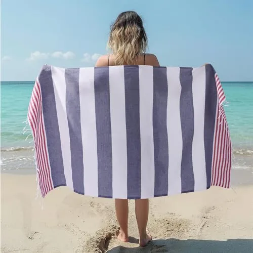 JEMIDI Hammam Towel - Toalla de microfibra ligera de secado rápido XL para adultos, para playa, sauna, viajes o picnic, toalla de baño grande de algodón turco, azul y rojo