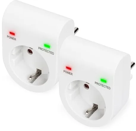 DIGITUS DN-95400 - Adaptador de protección contra sobretensiones - 2 Piezas - 16 A / 230 V / 50 Hz - Máx. 3.500 W - LED indicador de Estado - Corriente de Fuga máx. 13.500 A - Blanco