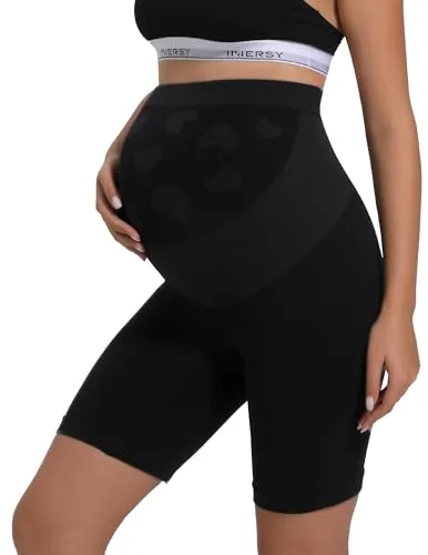 INNERSY Pantalones Cortos Premamá Negro Bragas Antirozaduras Muslos Culotte Embarazada Cintura Alta (XL, Negro)