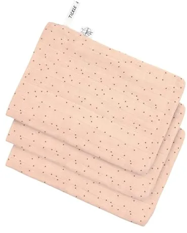 LÄSSIG Juego de 3 Manoplas de Muselina para bebés/Muslin Wash Glove Set 3 pcs Dots Peach Rose