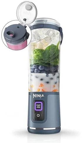 Ninja Blast Batidora portátil, Vaso de 530 ml con tapa antigoteo y boquilla para sorber, Minibatidora sin cable, recargable, smoothies, batidos de proteínas, pica hielo y frutas congeladas, BC151EUNV