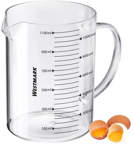 Westmark Jarra Medidora de Vidrio, Para Medir Ingredientes, Segura para Microondas, Resistente al calor, Asa Ergonómica, 1.000 ml