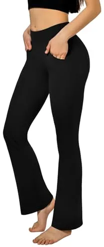 SINOPHANT Pantalones de Yoga Acampanados con 4 Bolsillos Cintura Alta Mujer，Opaco Control de Barriga Yoga Phants para Pilates Ejercicio Fitness Trabajo Casuales Negro L