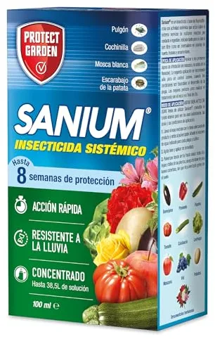 Protect Garden Sanium Insecticida sistémico en formato concentrado. Protege hasta 8 semanas, actúa en 1 hora. 100 ml