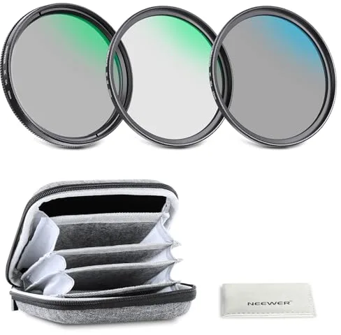 Neewer Kit de Filtro de Lente UV/CPL/ND de 55 mm con Estuche de Almacenamiento de Carcasa Dura, Vidrio óptico Multicapa y Marco de aleación de Aluminio, UV + polarizador Circular (CPL) + Filtro de