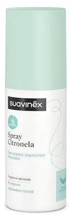Suavinex, Spray de Citronela, Repelente de Mosquitos con Aceites Esenciales de Citronela, Geranio y Limón, Apto Bebés +6 Meses y Embarazadas, Compatible con la Lactancia, Apto Piel Sensible, 100 ml