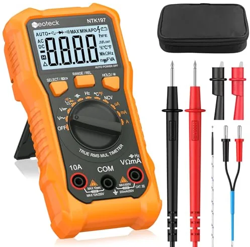 Neoteck Multimetro Digital 2000 Conteos Polímetro Tester Electricista para Corriente CA/CC Tensión Resistencia Capacitancia NCV FrecuenciaTemperatura con Pinza de Cocodrilo