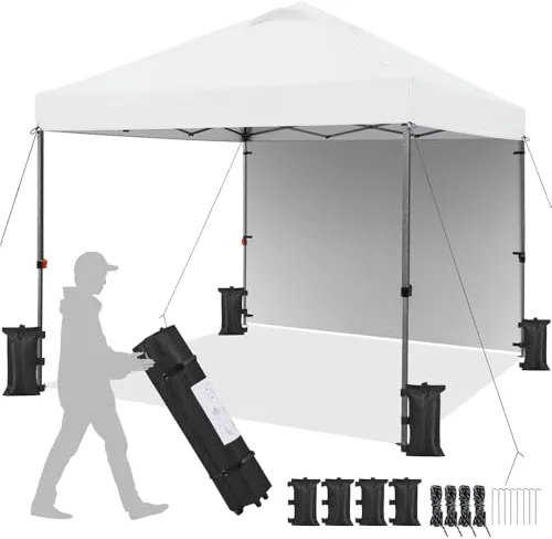 Yaheetech Carpa Plegable 3x3 m Cenador de Jardín con 1 Pared Lateral Altura Ajustable 262-282 cm Gazebo para Exterior Camping Playa Patio Anti-UV Impermeable y Bolsa de Arena