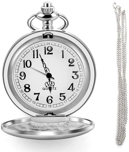 Sangcca - Reloj de Bolsillo Vintage de Cuarzo con Cadena de Acero Inoxidable, Elegante y clásico para Hombres y Mujeres, Ideal para cumpleaños y Fiestas, Plata