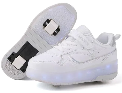 Zapatillas con Ruedas niña y niños Zapatillas con Luces Zapatillas Patines con USB Automática Calzado de Skateboarding Zapatillas Patines Regalos creativos de Vacaciones para niños,Blanco,31EU