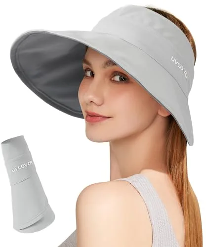 AYPOW Viseras para el Sol para Mujer, Visor Retro Sun Hat Golf Reversible, Sombrero de Playa Absorbente Sombrero de Visera Ajustable para Golf Ciclismo Pesca Tenis - Gris y Beige