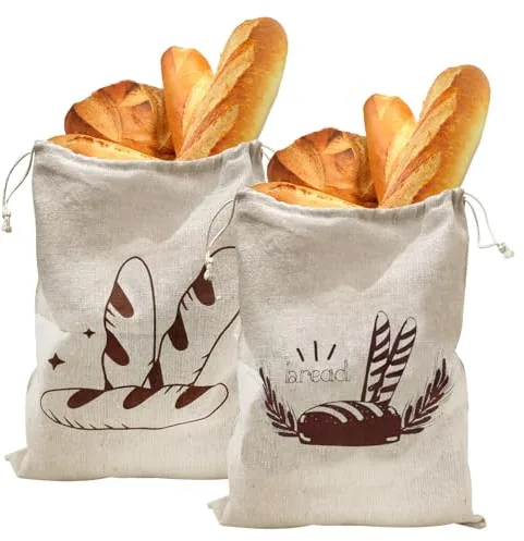 Bolsa de Pan Lino, 2pcs se Puede Reutilizar Bolsa Pan Tela Grande Bolsa d Pan de Lino Reutilizable para el Almacenamiento y Conservación de Alimentos (A)
