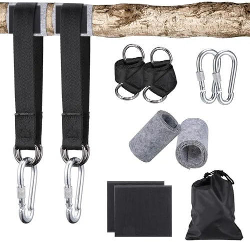 JIZZU Correas de Hamaca,2 Piezas Hamacas de Fijación 40CM con Cojines de Protección de árboles, Kit de Correa de Suspensión, árbol de Fijación, Mosquetones para Hamacas de Patio de Camping