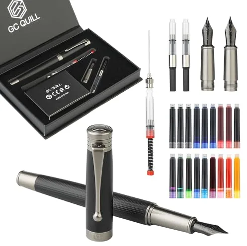 GC QUILL Juego de pluma estilográfica, punta fina y media, incluye 18 cartuchos de tinta, convertidor de recarga de tinta y relleno de jeringa, regalo para escribir caligrafía de diario, MU-13