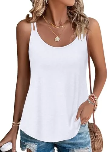 PLOKNRD Top sin Mangas para Damas Temporada de Verano con Tirantes Delgados Escote Redondo y Estilo de Camisa Blanco XL