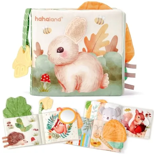hahaland Libro Bebe Juguetes Bebes 0 3 6 Meses, Libro de Tela Blandos para Bebe Recien Nacido, Animales Interactivo Libro Sensorial para Bebes 6-12 Meses