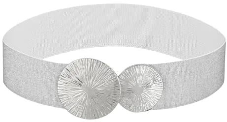 TIESOME Cinturón Elástico Ancho de Cintura Para Mujer - Hebilla de Moda Para Vestido y Pantalones Vaqueros - Plata