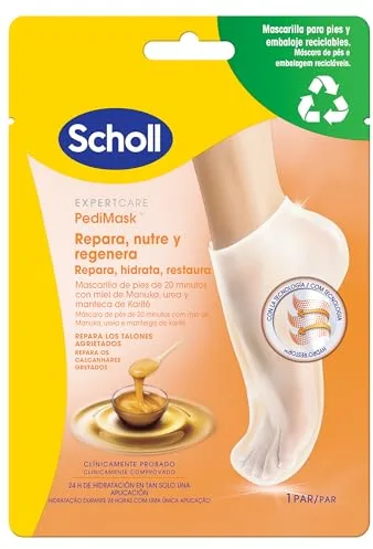Dr. Scholl's PediMask, Mascarilla para Pies Suaves con Miel de Manuka, Urea y Karité, Hidratación Profunda, Calcetines para Pies con Callos, Durezas y Grietas, Embalaje y Mascarilla Reciclables