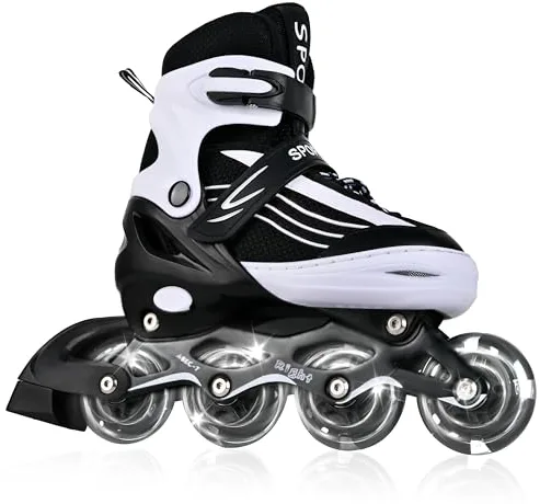 MGYZM Patines en línea para niños, tamaño ajustable, para niños, adultos, niñas y niños, patines para interior y exterior, negro y blanco, talla S