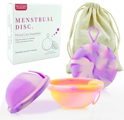 LUFEIS Disco menstrual, 2 unidades de disco menstrual, disco menstrual reutilizable, copa menstrual de silicona, para todos los flujos, seguro para deporte y natación (talla S+L)
