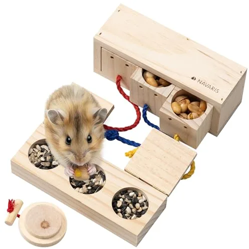 Navaris Juguetes para Conejos - Set de 2X Juguetes de Madera para Hamster Conejos Cobayas Chinchillas - Dispensadores de Golosinas de Madera - Juegos de Inteligencia para Roedores