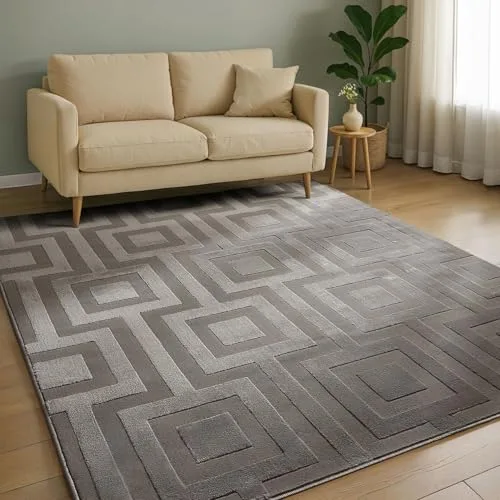 benuta Basic Alfombra Salon Claire - Gris 120x170 cm - Minimalista para Dormitorio, Sala de Estar en Estilo Retro geométrico - Fácil de Limpiar - Apta para Suelos radiantes