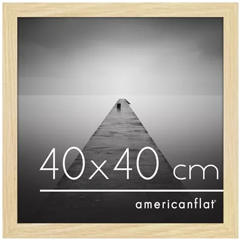 Americanflat Marco de Fotos de color Roble Natural 40x40 cm Marco Fotos Madera con Plexiglás y Ganchos para Colgar – Exposición Marco Cuadrado