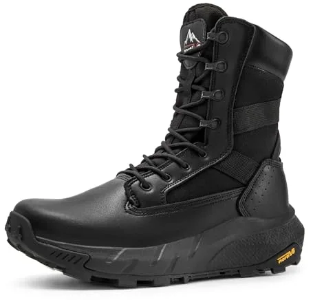 NORTIV 8 Botas de Tácticas Militares para Hombre con Cremallera Lateral Botas Policiales de Combate de Motocicleta,Size 43.5,Negro,SNMT242M