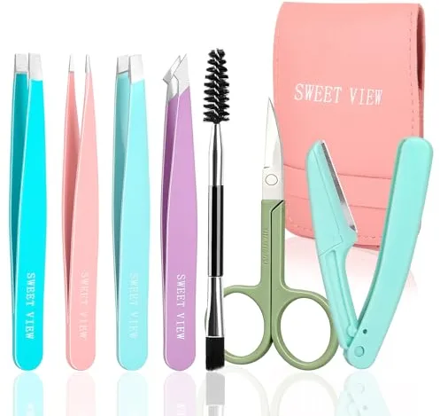 SWEET VIEW 7 Piezas pinzas depilar, pinzas depilar profesionales para facial,cejas (Miticolored)