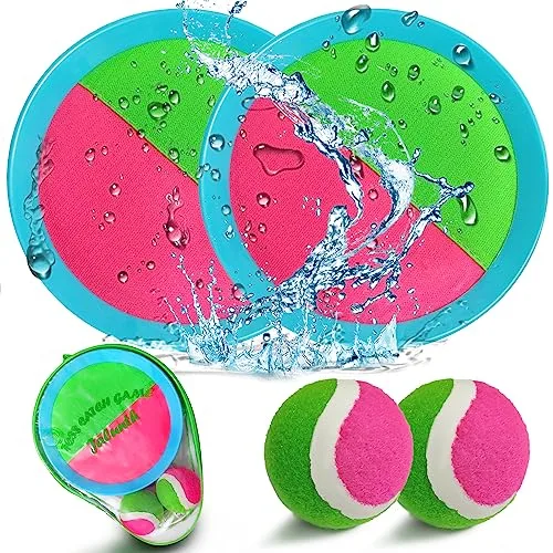 Jalunth Captura Bolas Raqueta Set - Lanzamiento Pelota Juegos Juguetes Playa Agua Jardin Exterior Interior Piscina Terraza para Niños Niña Infantiles Adultos 2 3 4 5 6 7 8 9 10 11 Años Pascua Regalos