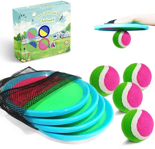 Jalunth Captura Bolas Raqueta Set - Lanzamiento Pelota Juegos Juguetes Playa Agua Jardin Exterior Interior Piscina Terraza para Niños Niña Infantiles Adultos 2 3 4 5 6 7 8 9 10 11 Años Pascua Regalos