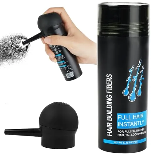 Kit de Fibra Capilar, 27,5g Fibra Correctora Capilar con Spray,Tratamiento Para la Caída Del Cabello para Hombres y Mujeres,Polvo para Adelgazar El Cabello,Espesante, Grueso Cubre la Calvicie (Negro)