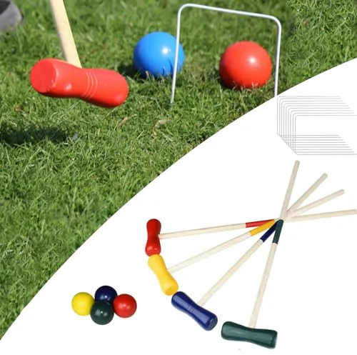 FIVMEN Juego de croquet de croquet de madera para 4 jugadores, juegos de jardín, juegos de croquet de madera, juegos de croquet, juegos al aire libre, adultos y niños