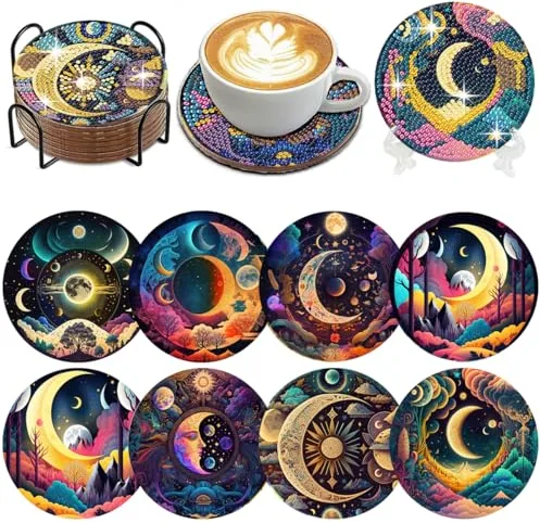 Muzagroo Art Kits de Pintura de Diamantes para Posavasos - Arte de Luna para Principiantes y Adultos - Manualidades Que Reducen el Estrés